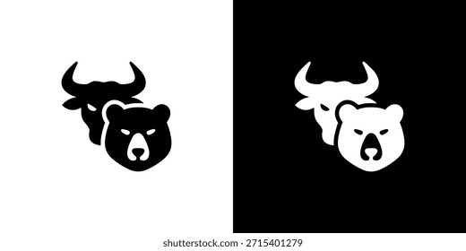 Símbolo plano simple del toro y del oso para el icono del mercado financiero