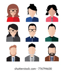 Simple Flat Business People Portrait Vector Illustration Set