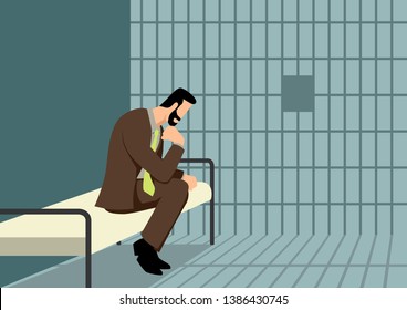 Simple flat business vector illustration of a businessman in jail
