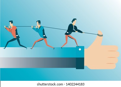 Simple flat business vector illustration of a businessman trying to unravel tangled rope or cable