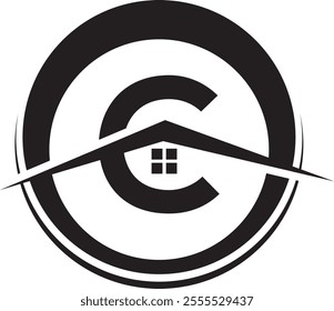 Simple Flat C home House Logo Template c home initial black logo icon design Creative Logo design of c house for construction, home, real estate, building, property. Minimal awesome trendy professiona