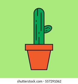 Simple flat cactus in pot illustration, green background