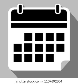 simple flat calendar icon black and white with gray shadow, vector eps 10