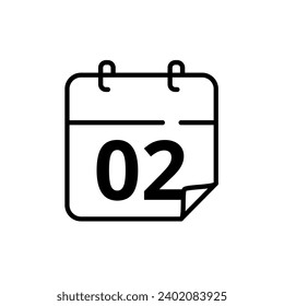 Simple flat calendar icon with specific day marked at 02. Vector illustration for websites, blogs and graphic resources.