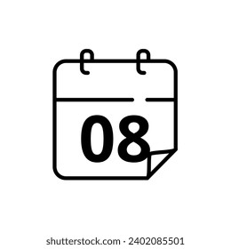 Simple flat calendar icon with specific day marked at 08. Vector illustration for websites, blogs and graphic resources.