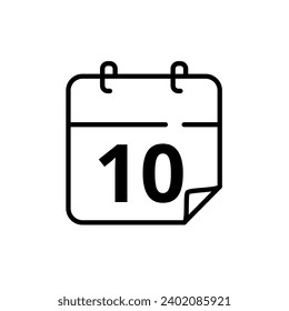 Simple flat calendar icon with specific day marked at 10. Vector illustration for websites, blogs and graphic resources.