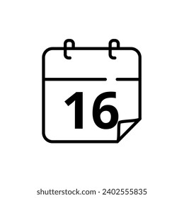 Simple flat calendar icon with specific day marked at 16. Vector illustration for websites, blogs and graphic resources.