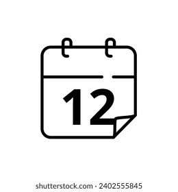 Simple flat calendar icon with specific day marked at 12. Vector illustration for websites, blogs and graphic resources.
