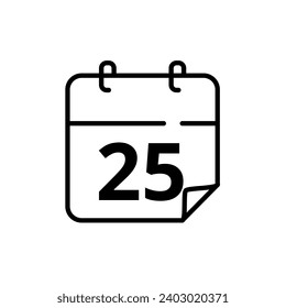 Simple flat calendar icon with specific day marked at 25. Vector illustration for websites, blogs and graphic resources.