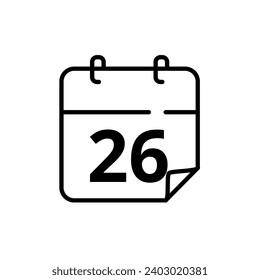 Simple flat calendar icon with specific day marked at 26. Vector illustration for websites, blogs and graphic resources.