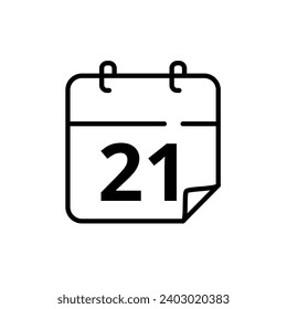 Simple flat calendar icon with specific day marked at 21. Vector illustration for websites, blogs and graphic resources.