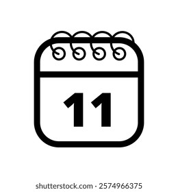 Simple flat calendar icon with specific day marked out isolated on transparent background, day 11.
