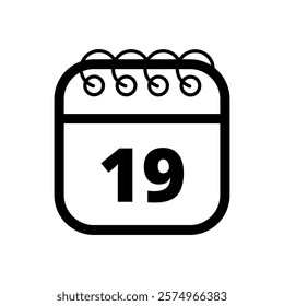 Simple flat calendar icon with specific day marked out isolated on transparent background, day 19.