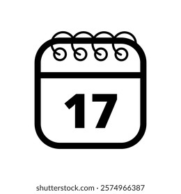 Simple flat calendar icon with specific day marked out isolated on transparent background, day 17.