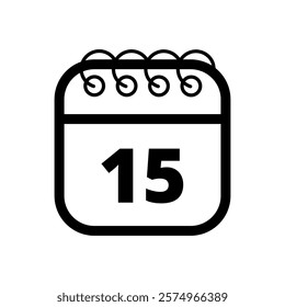 Simple flat calendar icon with specific day marked out isolated on transparent background, day 15.