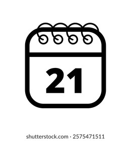 Simple flat calendar icon with specific day marked out isolated on transparent background, day 21.