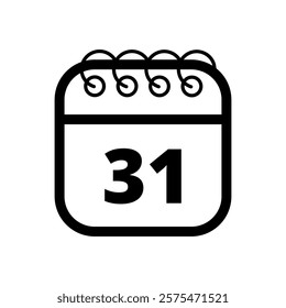 Simple flat calendar icon with specific day marked out isolated on transparent background, day 31.
