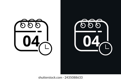 Einfache flache Kalendersymbole mit einem bestimmten Tag markiert, hohle Kalendersymbol auf schwarzem Hintergrund und weißem Hintergrund, Tag 04.