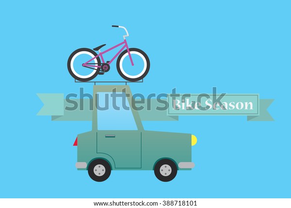 Simple flat car\
with bicycle on the roof\
vector