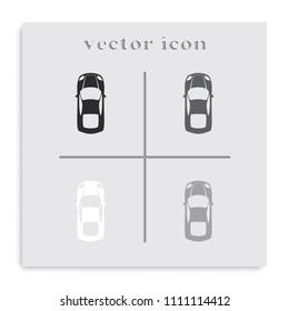 Simple flat car top view black and white vector icon.
