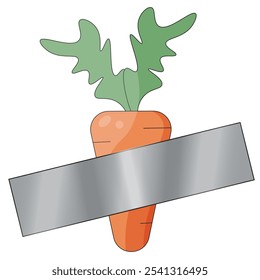 Simple flat carrot duct taped to the wall. Conceptual art with vegetable isolated white background. Vector illustration. EPS 10