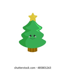 Simple Flat Cartoon Christmas Tree Icon