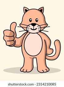 Simple flat cartoon of a cute cat doing thumbs up, vector illustration