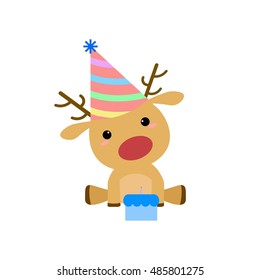 Simple Flat Cartoon Deer Birthday