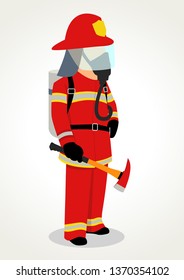 Simple flat cartoon illustration of a firefighter