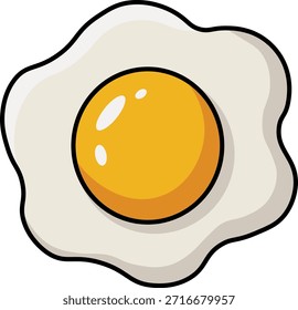 Ilustración plana simple de la historieta de un huevo frito con la yema amarilla brillante aislada en el fondo blanco, conveniente para los conceptos de la comida del desayuno, diseño del menú, gráficos de cocina y proyectos relacionados con la comida.