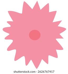 Simples flor plana de caricatura rosa com pétalas pontiagudas, projetado para decoração alegre, temas de primavera, e projetos gráficos vibrantes.