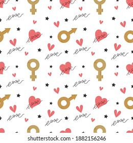 Simple flat cartoon style pattern isolated on white background. Valentines day.