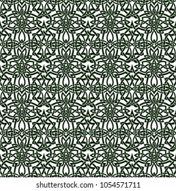 simple flat celtic seamless green pattern on white background