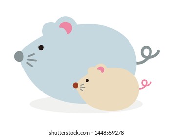 Simple flat character illustration of mouse (rat). Paternity (parent and child).
For new year greeting card.