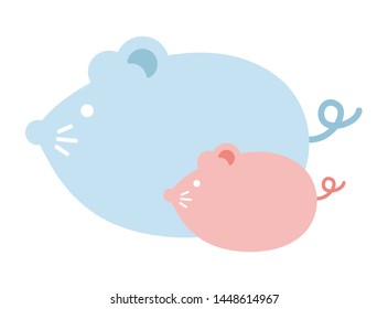 Simple flat character illustration of mouse (rat). Paternity (parent and child).
For new year greeting card.