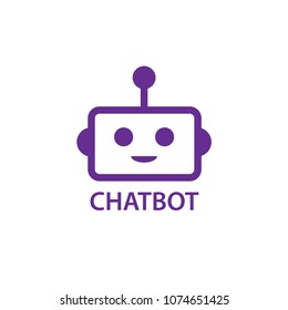 Simple Flat Chat Bot Head Icon. Isolated On White.