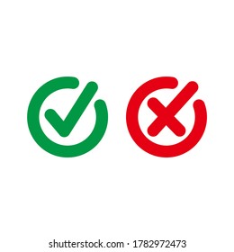 Simple Flat Checkbox Icon Illustration Design, Red and Green Check Mark with Outlined Style Template Vector