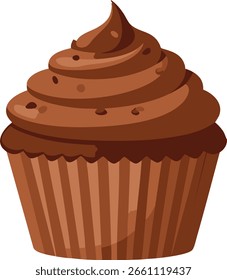 Simples cupcake de chocolate plano isolado em fundo transparente. Ilustração vetorial