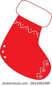 Simple flat Christmas stocking vector illustration with festive decorative details. Perfect for holiday designs, greeting cards, stickers, gift tags, invitations, and seasonal creative projects.