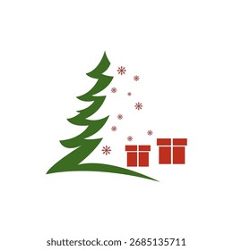 simple flat christmas tree with gifts vector illustration