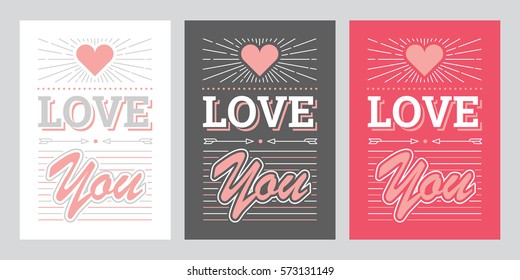 Simple Flat Classic Retro Love Decoration in three color variants. Sweet & Lovely