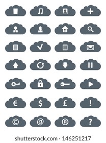 Simple Flat Clouds Icon Set. Isolated Ob White Vector Illustration