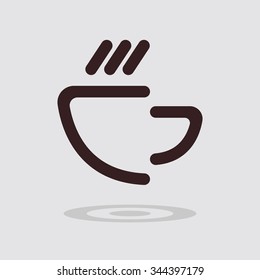 Simple flat coffee cup icon on gray background