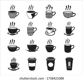 simple flat coffee cup, mug, and paper cup vector icon logo symbol design set template for coffee shop store