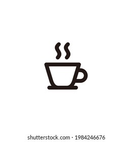 Simple Flat Coffee Icon Illustration Design, Black Silhouette Coffee Symbol with Outlined Style Template Vector