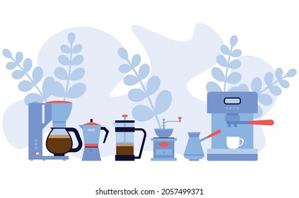Ilustración de diseño de implementos sencillos de café plano