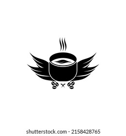 Einfache und flache Kaffeekanne mit Flügelsymbol. Vektorgrafik