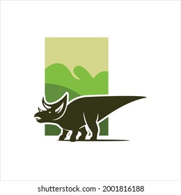 Simple Flat Color Dinosaur Illustration Art Triceratops Vector Design, Prehistoric Jurassic Animal Graphic Element