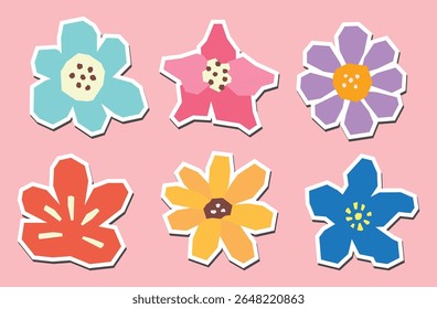 Color plano simple de flores y hojas Icon Set en estilo de recorte