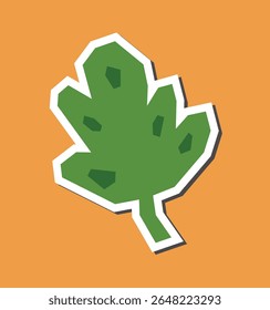 Simple Flat Color of Green Leaf Sticker with White Line Border in Cutout Style
